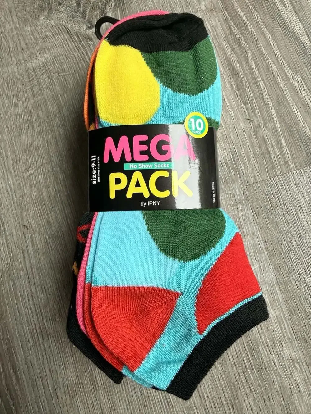 IPNY 10-Pack No Show Socks Style #NS136 Multi-Color Patterned Size 9-11